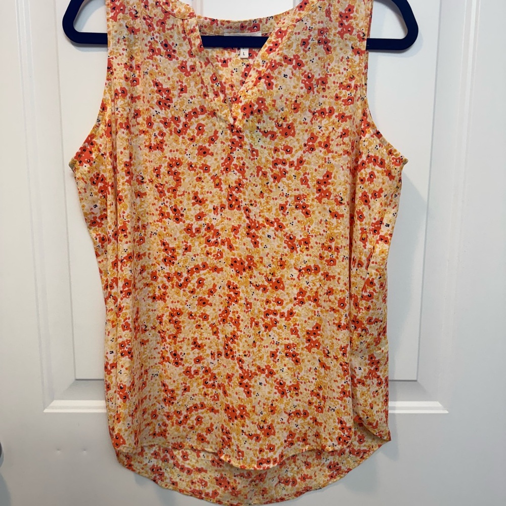 Floral Sleeveless Top - Orange and Yellow